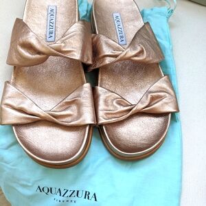 Aquazzura Rose Gold twist double strap sandal